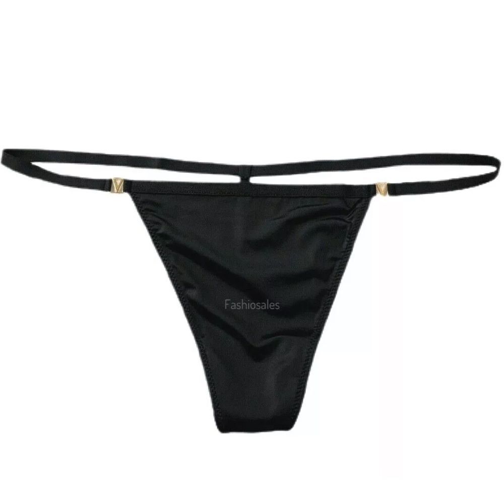 Victoria's Secret Very Sexy LOVE Smooth Satiny V string panty Black Large